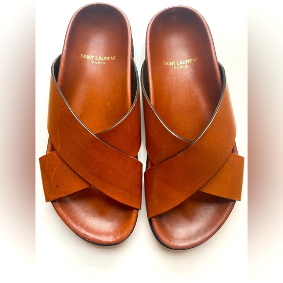 Saint Laurent Shoes - Saint Laurent Jimmy Crisscross leather sandal slides 8.5